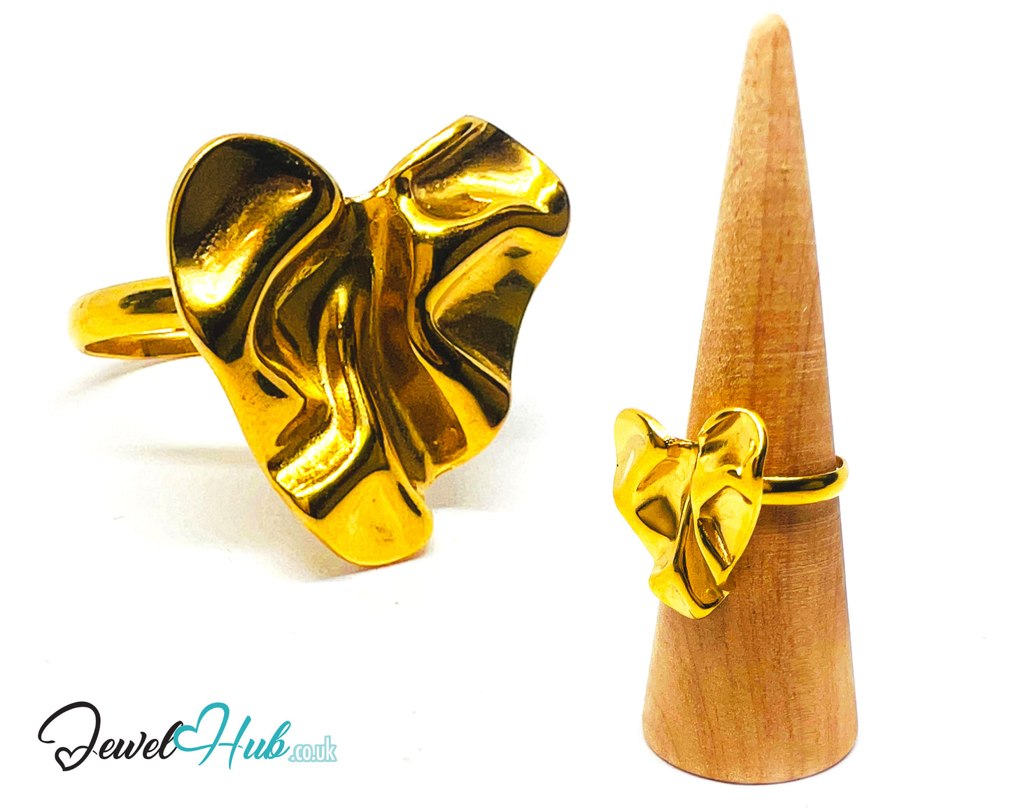 🌀 Foldform Gold Plated Sculptural Ring · Zinc Alloy · UK R · US 9 · Abstract Statement