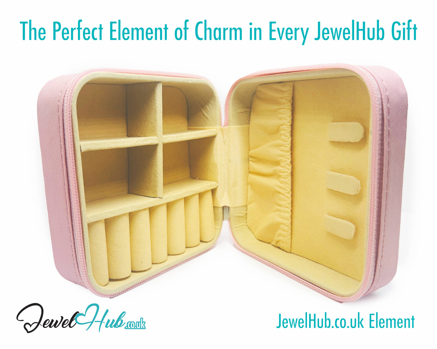 🎀 Pink Faux Leather Travel Jewelry Box — Velvet Lined · Compact · Zipper Closure