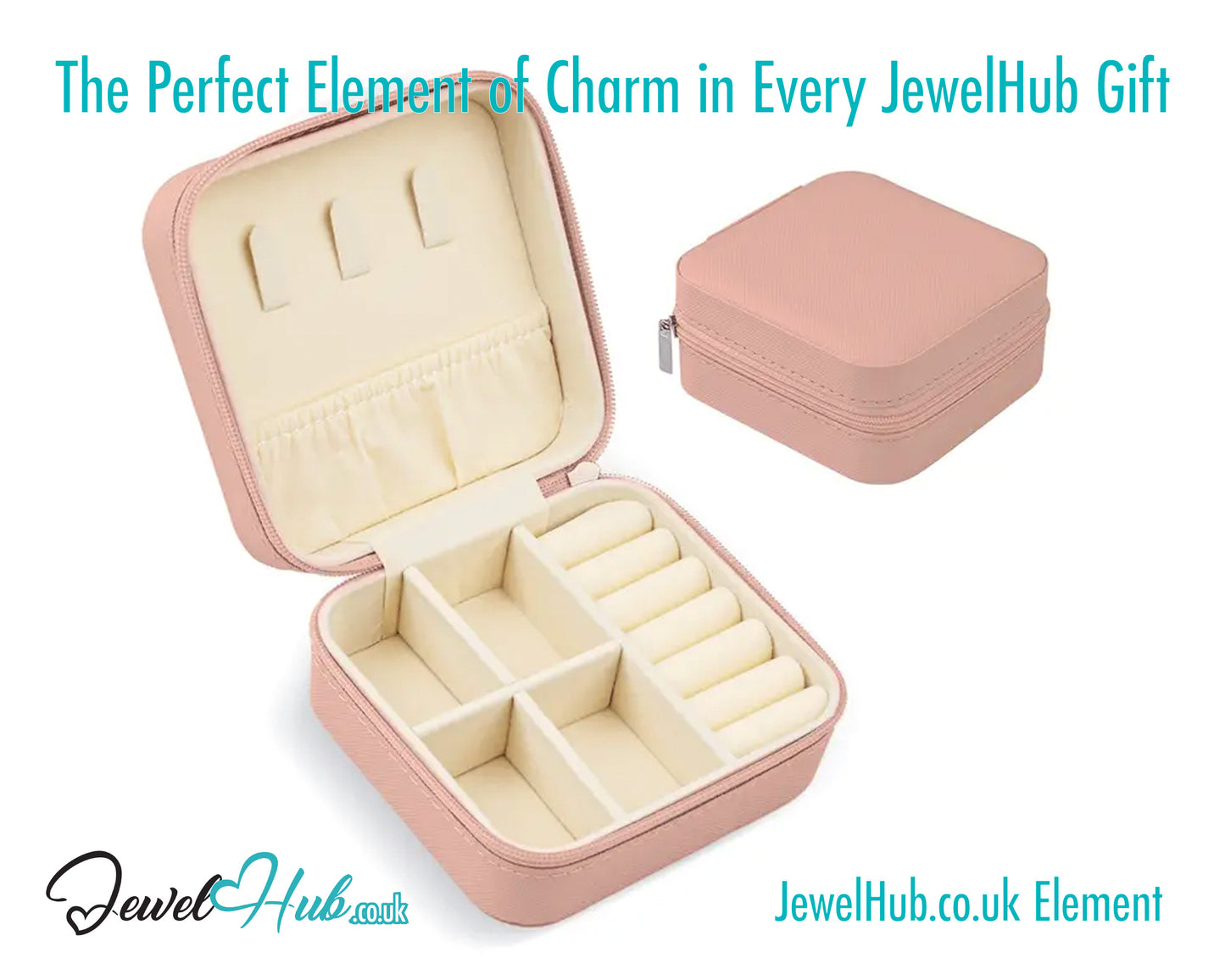 🎀 Pink Faux Leather Travel Jewelry Box — Velvet Lined · Compact · Zipper Closure