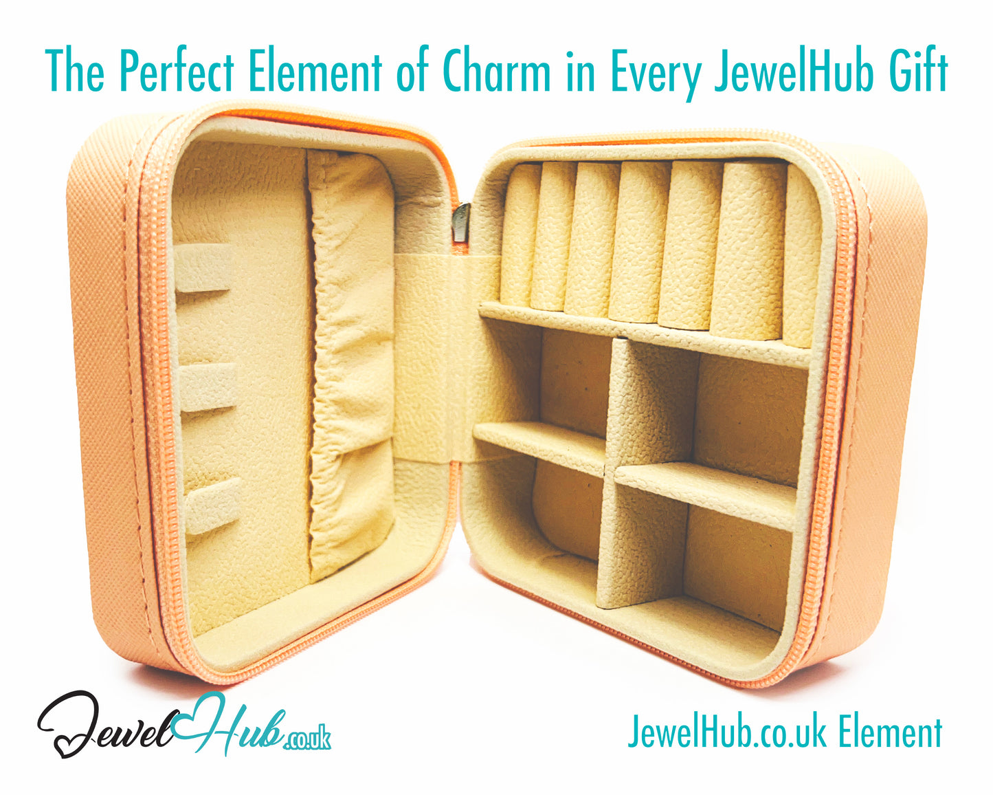 🧡 Orange Faux Leather Travel Jewelry Box — Compact · Velvet Interior · Zipper Closure