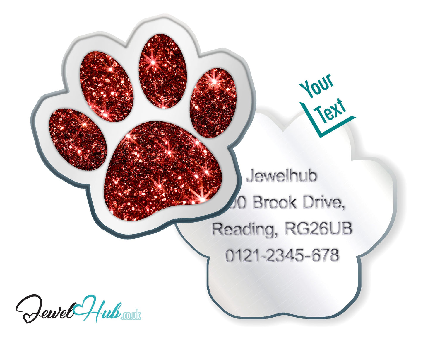Glitter Dog Paw ID Tag – Zinc Alloy & Resin | JewelHub Engraved - JewelHub