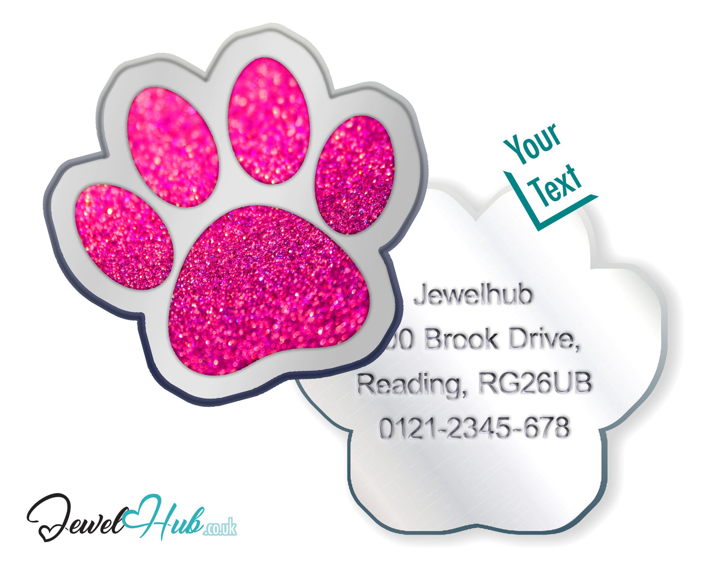 Glitter Dog Paw ID Tag – Zinc Alloy & Resin | JewelHub Engraved - JewelHub