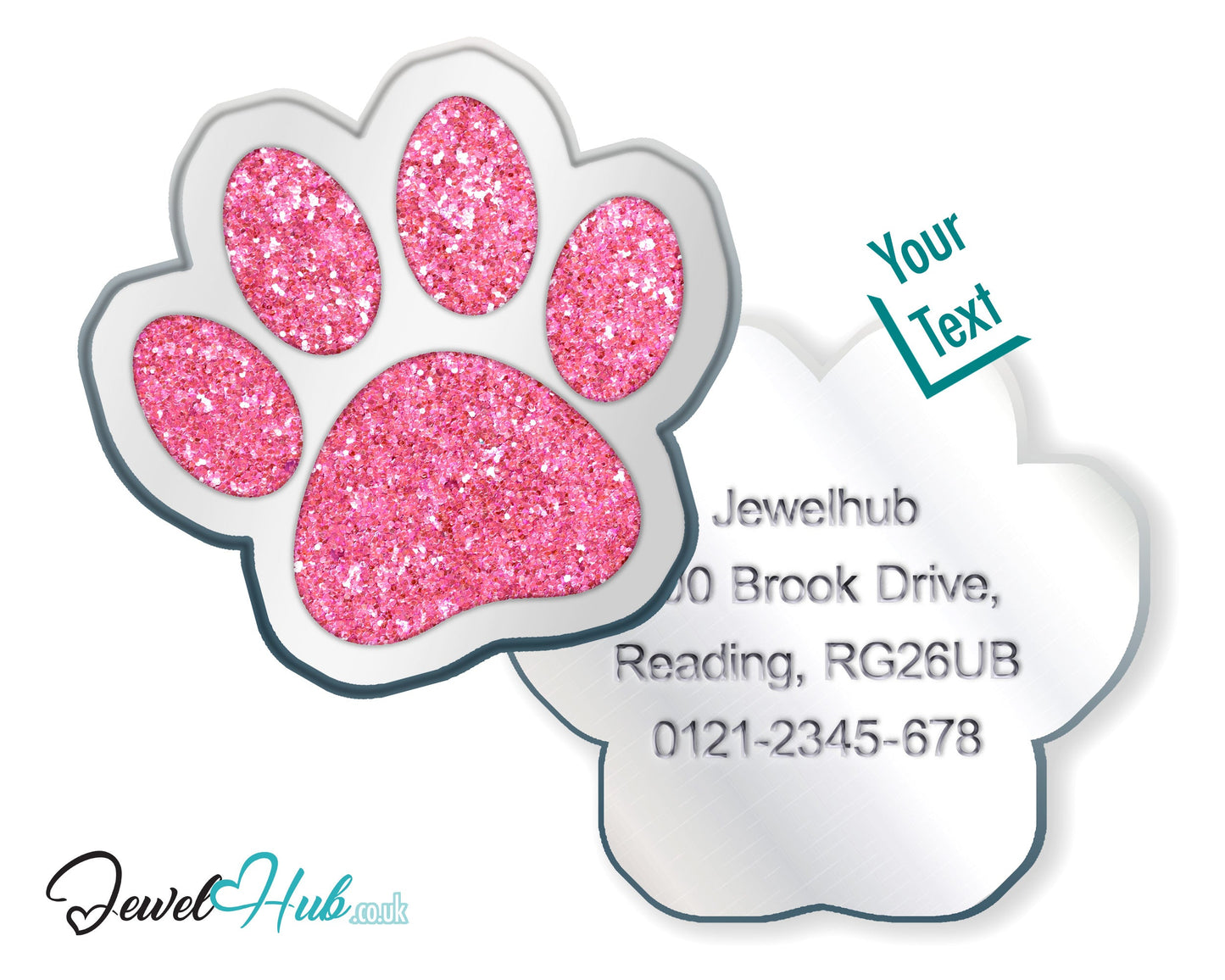 Glitter Dog Paw ID Tag – Zinc Alloy & Resin | JewelHub Engraved - JewelHub