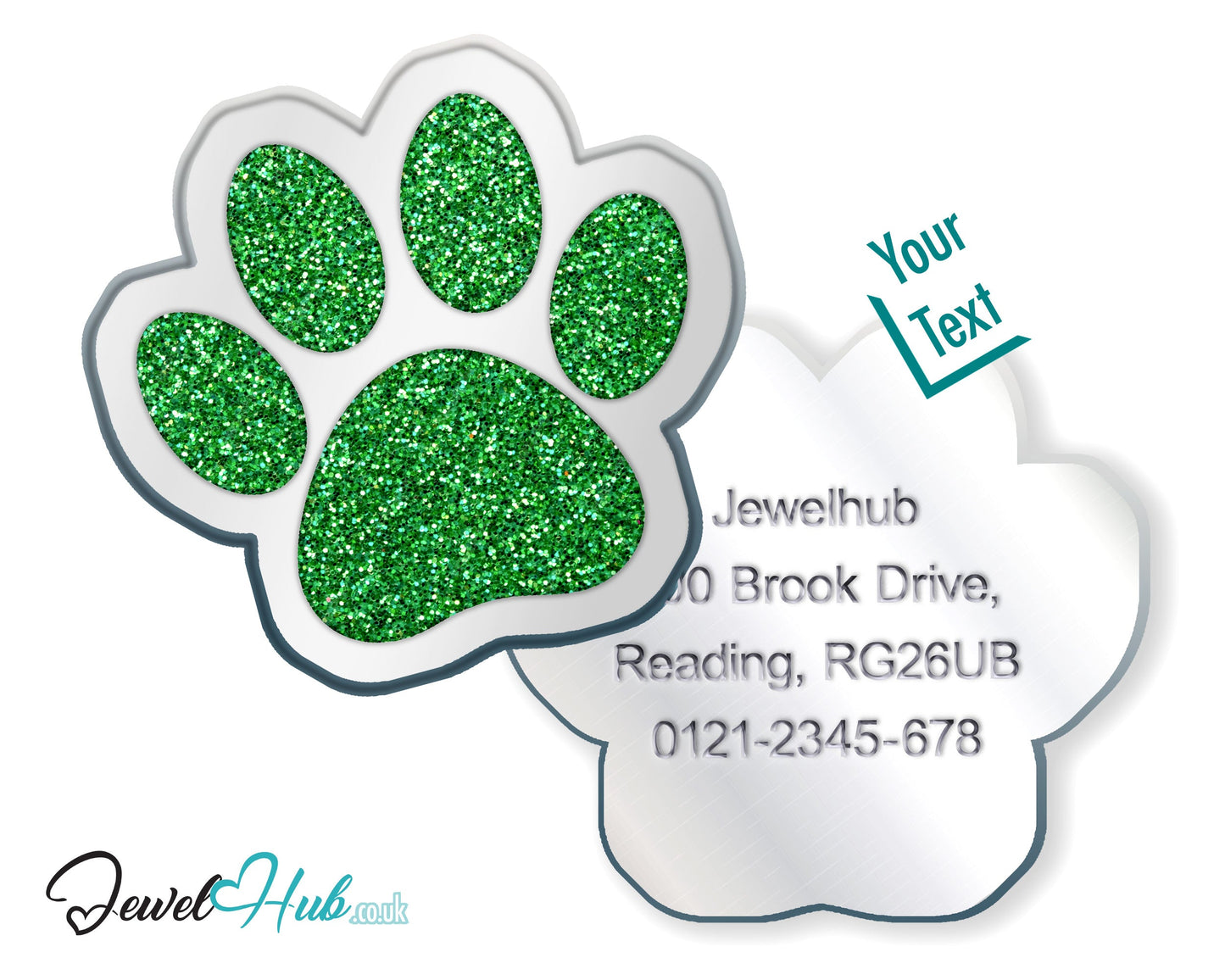 Glitter Dog Paw ID Tag – Zinc Alloy & Resin | JewelHub Engraved - JewelHub