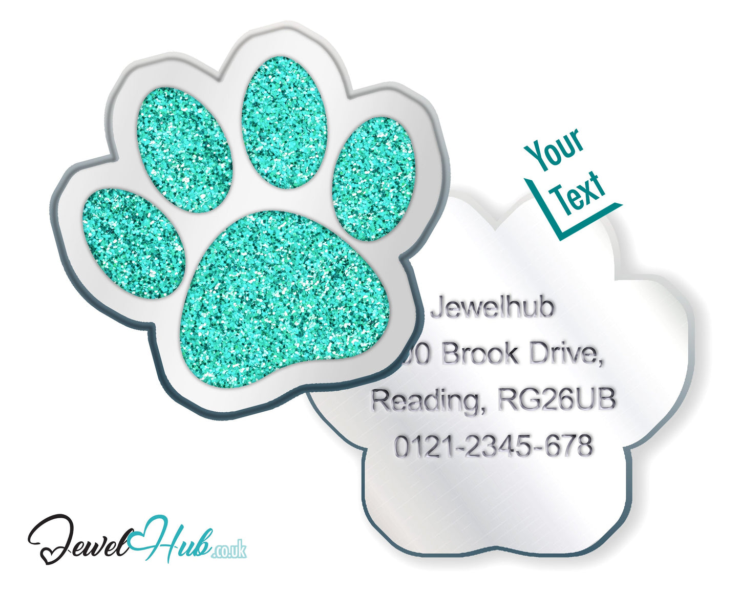 Glitter Dog Paw ID Tag – Zinc Alloy & Resin | JewelHub Engraved - JewelHub