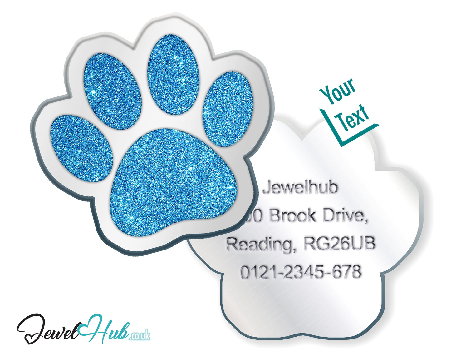 Glitter Dog Paw ID Tag – Zinc Alloy & Resin | JewelHub Engraved - JewelHub
