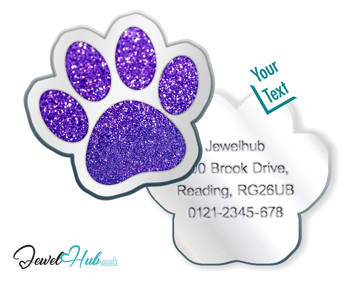Glitter Dog Paw ID Tag – Zinc Alloy & Resin | JewelHub Engraved - JewelHub
