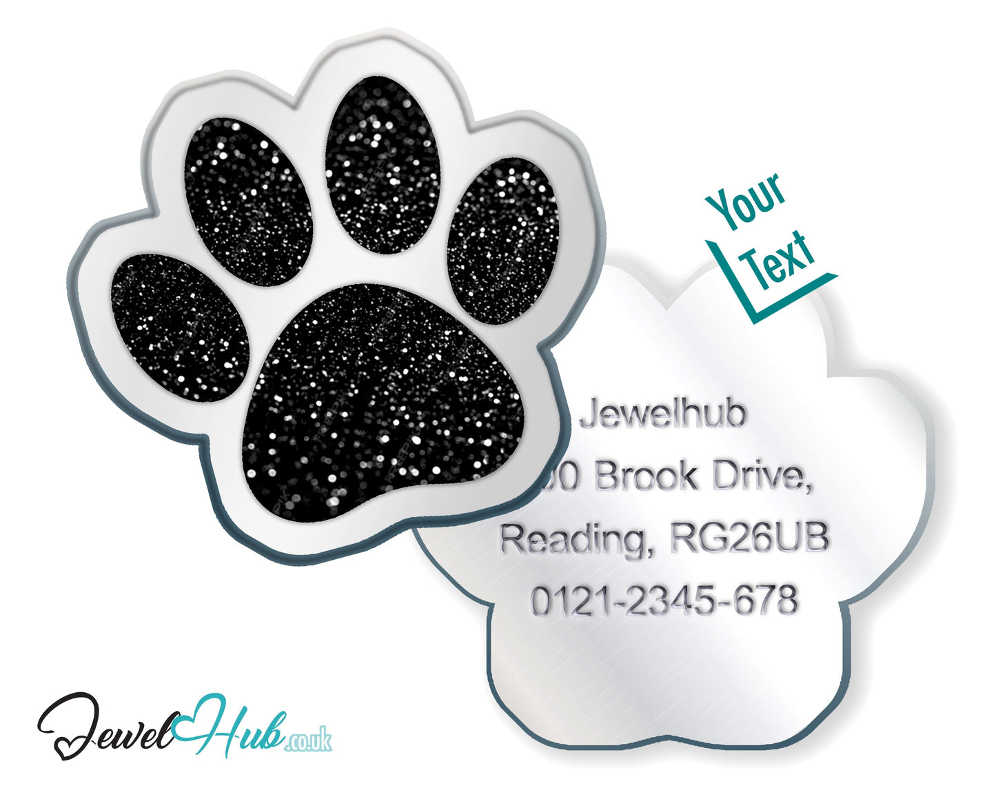 Glitter Dog Paw ID Tag – Zinc Alloy & Resin | JewelHub Engraved - JewelHub