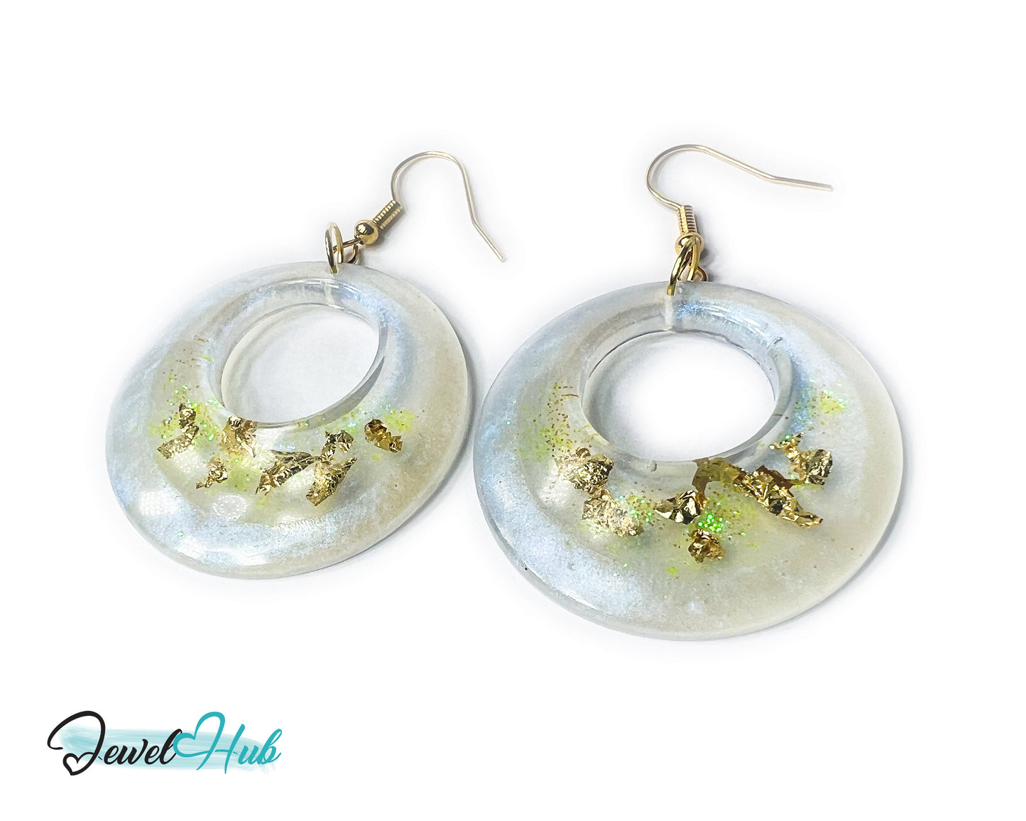 Milky Glow Golden Frost Glitter Resin Earrings