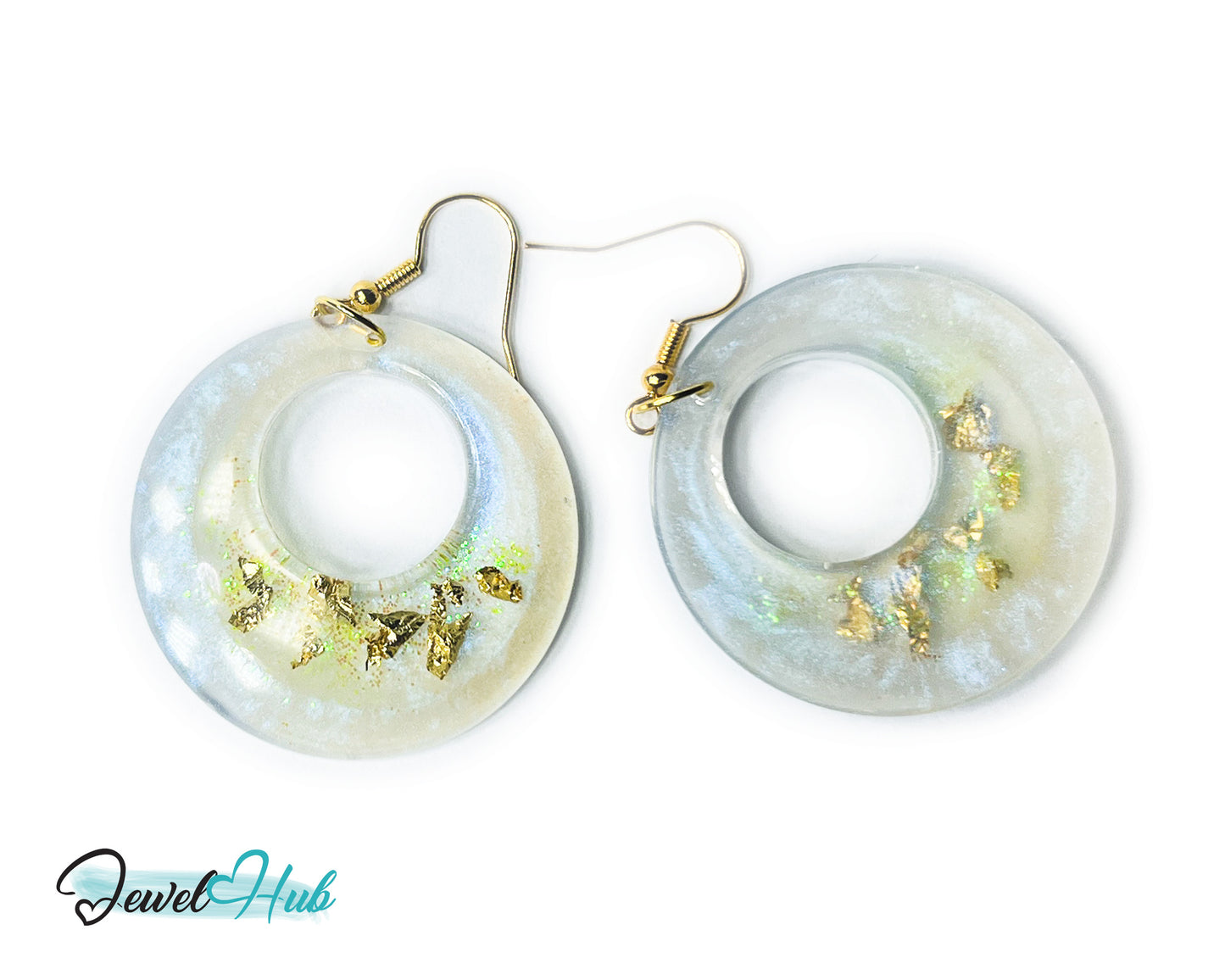 Milky Glow Golden Frost Glitter Resin Earrings