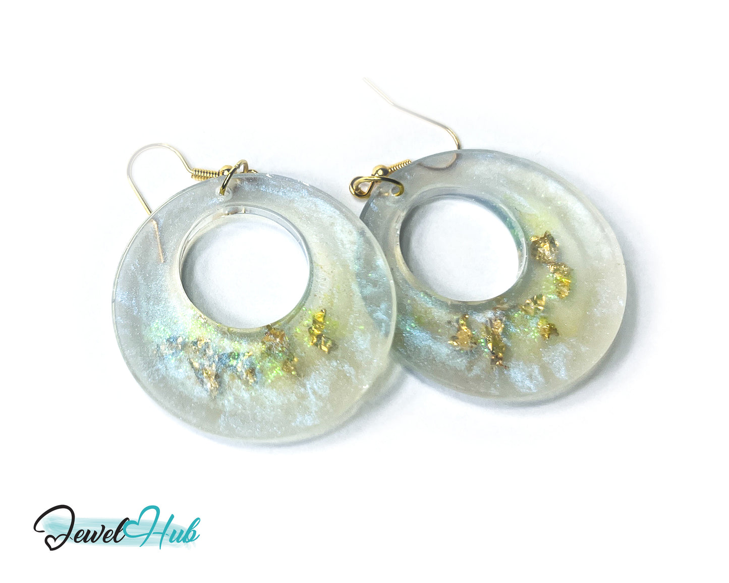 Milky Glow Golden Frost Glitter Resin Earrings