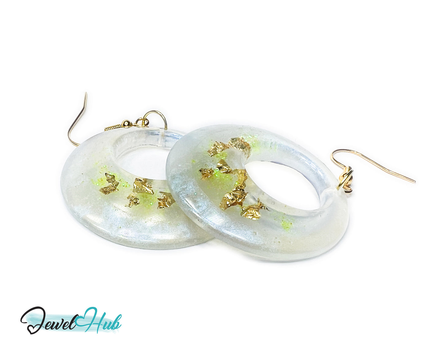 Milky Glow Golden Frost Glitter Resin Earrings