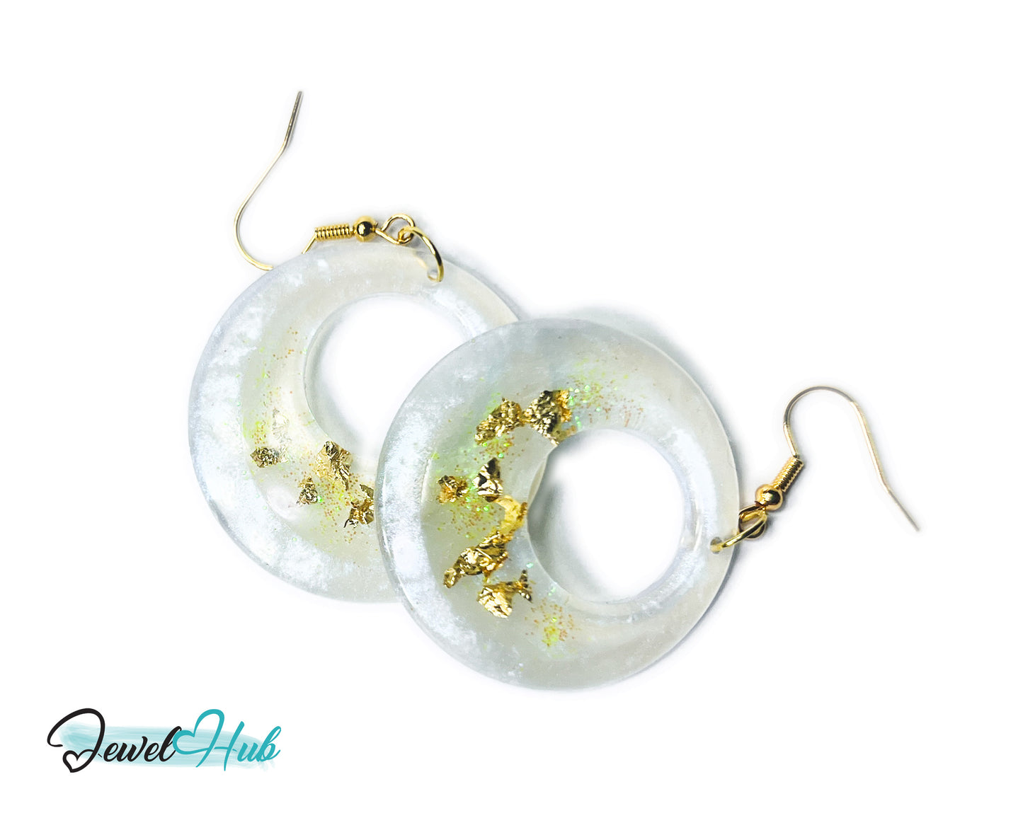 Milky Glow Golden Frost Glitter Resin Earrings