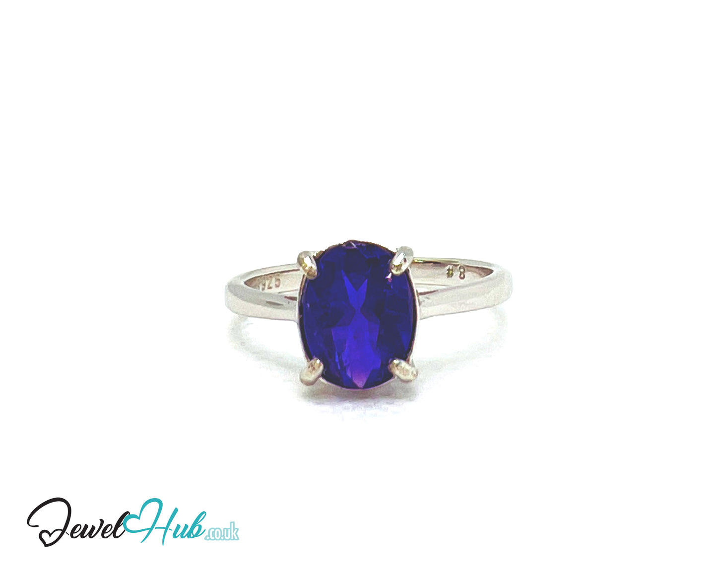 925 Sterling Silver Oval Amethyst (1.8ct) Ring | UK O US 7.5 | Modern Simplicity
