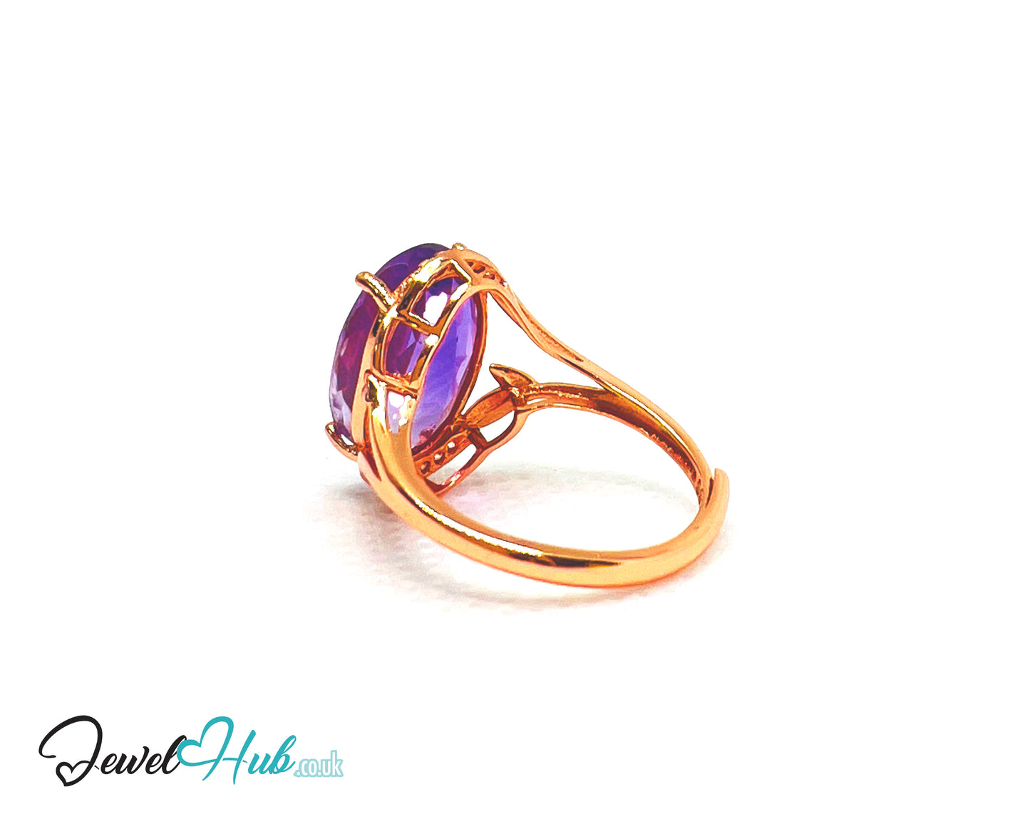 925 Silver Rose Gold Oval Amethyst (7.6-carat) Halo Ring | Adjustable (J-L) | CZ Accents