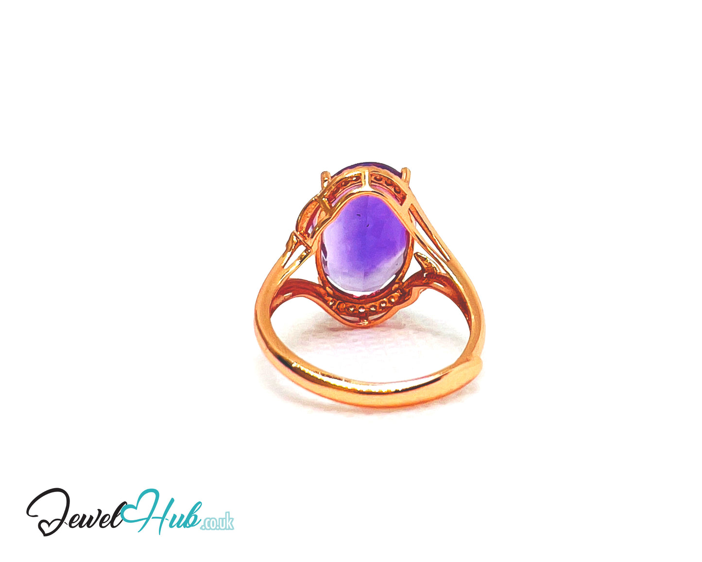 925 Silver Rose Gold Oval Amethyst (7.6-carat) Halo Ring | Adjustable (J-L) | CZ Accents