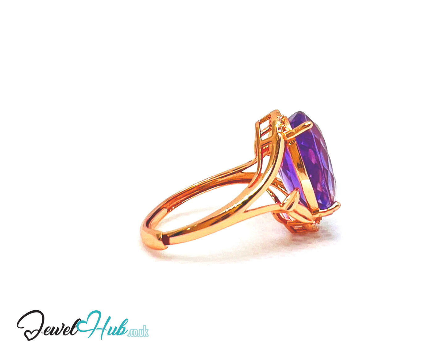 925 Silver Rose Gold Oval Amethyst (7.6-carat) Halo Ring | Adjustable (J-L) | CZ Accents