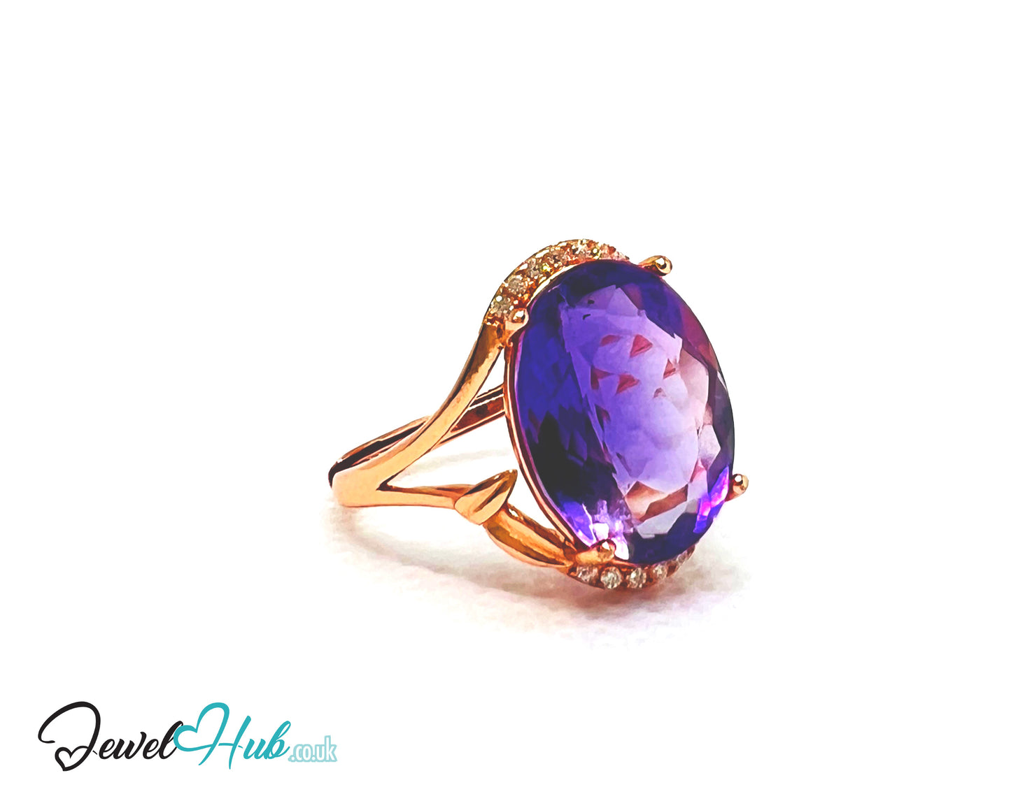 925 Silver Rose Gold Oval Amethyst (7.6-carat) Halo Ring | Adjustable (J-L) | CZ Accents