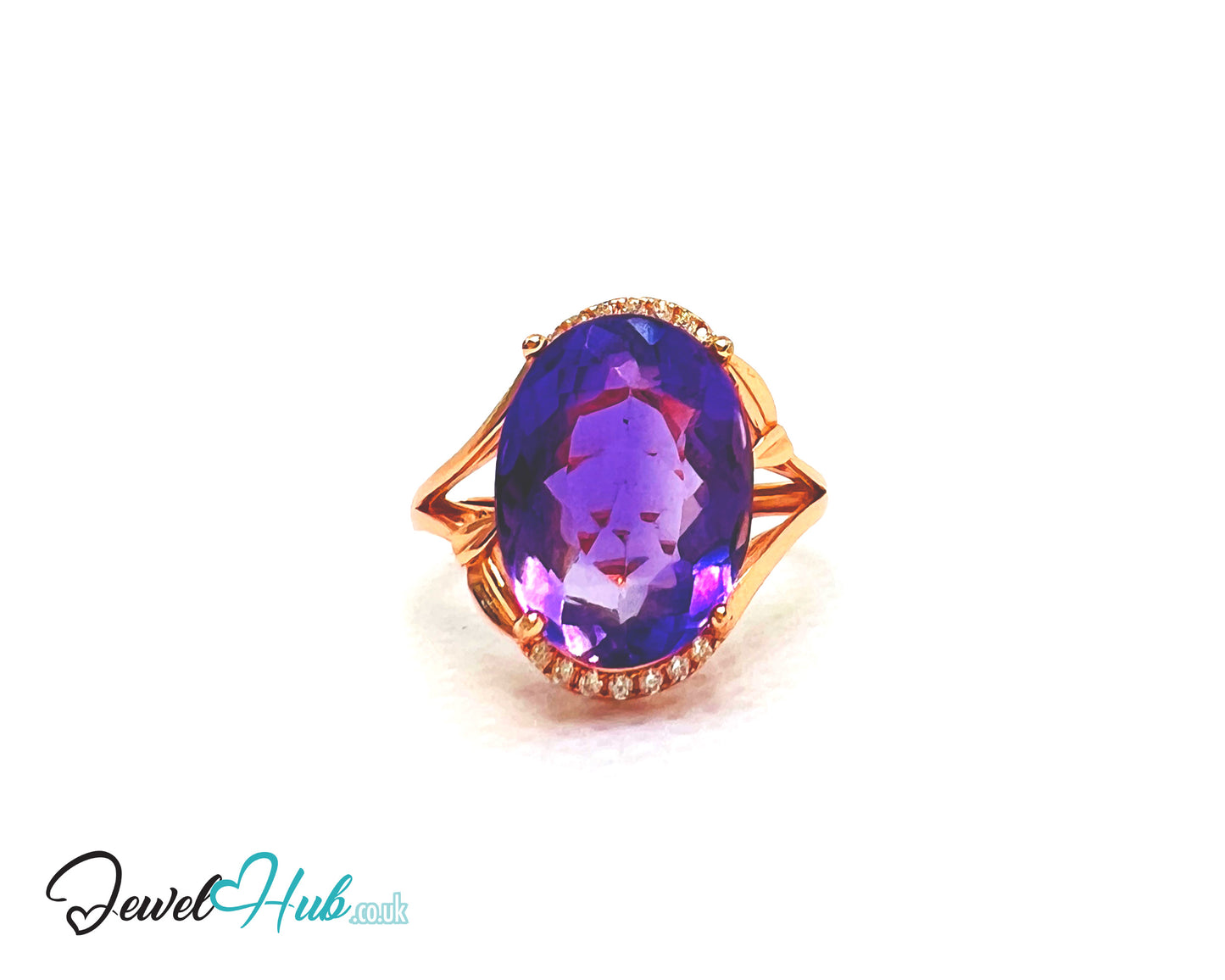 925 Silver Rose Gold Oval Amethyst (7.6-carat) Halo Ring | Adjustable (J-L) | CZ Accents