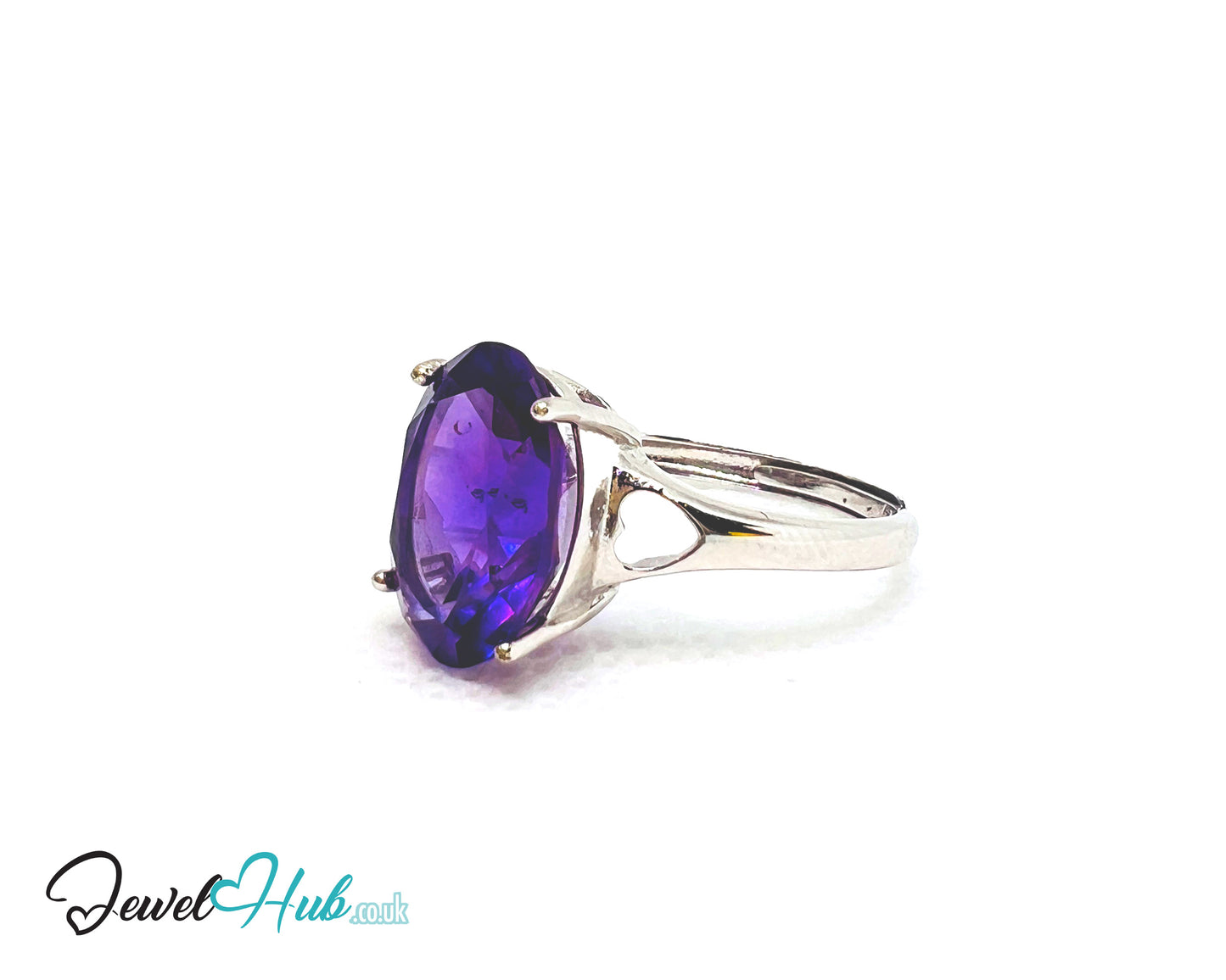 925 Sterling Silver Oval Amethyst (4.98ct) Ring | Adjustable (M–O) | Solartine-style