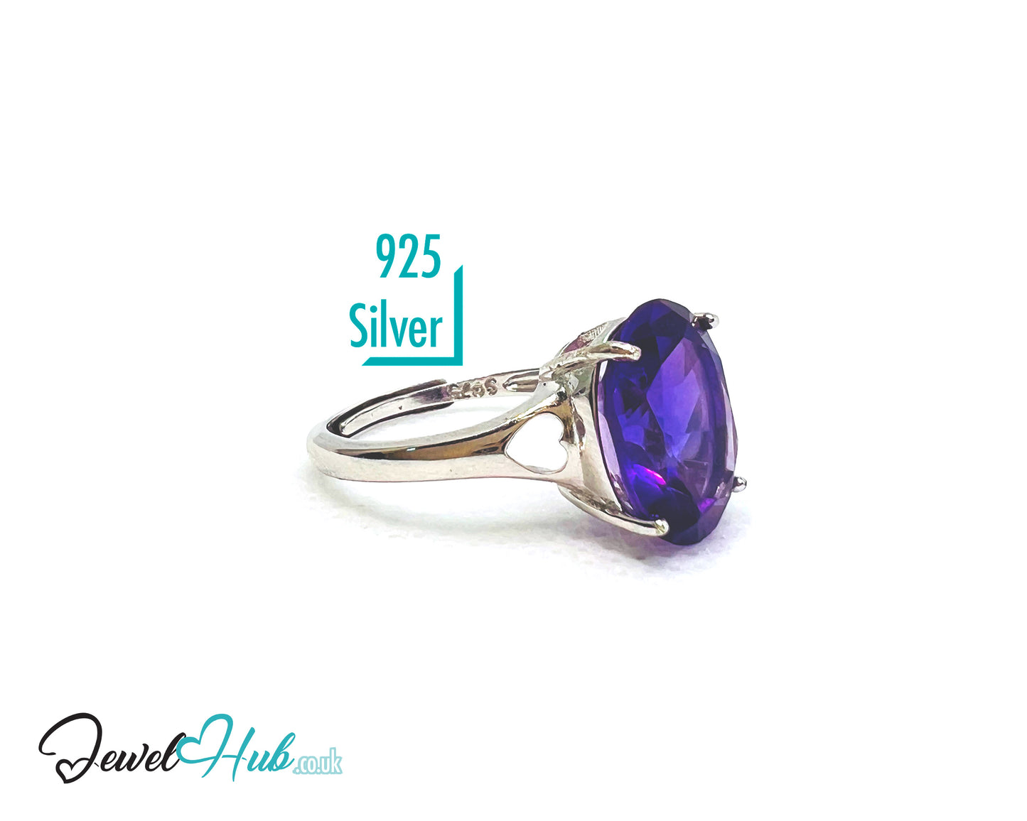 925 Sterling Silver Oval Amethyst (4.98ct) Ring | Adjustable (M–O) | Solartine-style