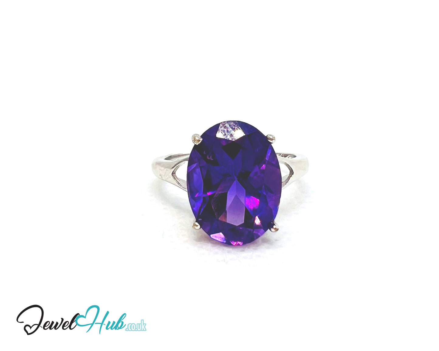 925 Sterling Silver Oval Amethyst (4.98ct) Ring | Adjustable (M–O) | Solartine-style