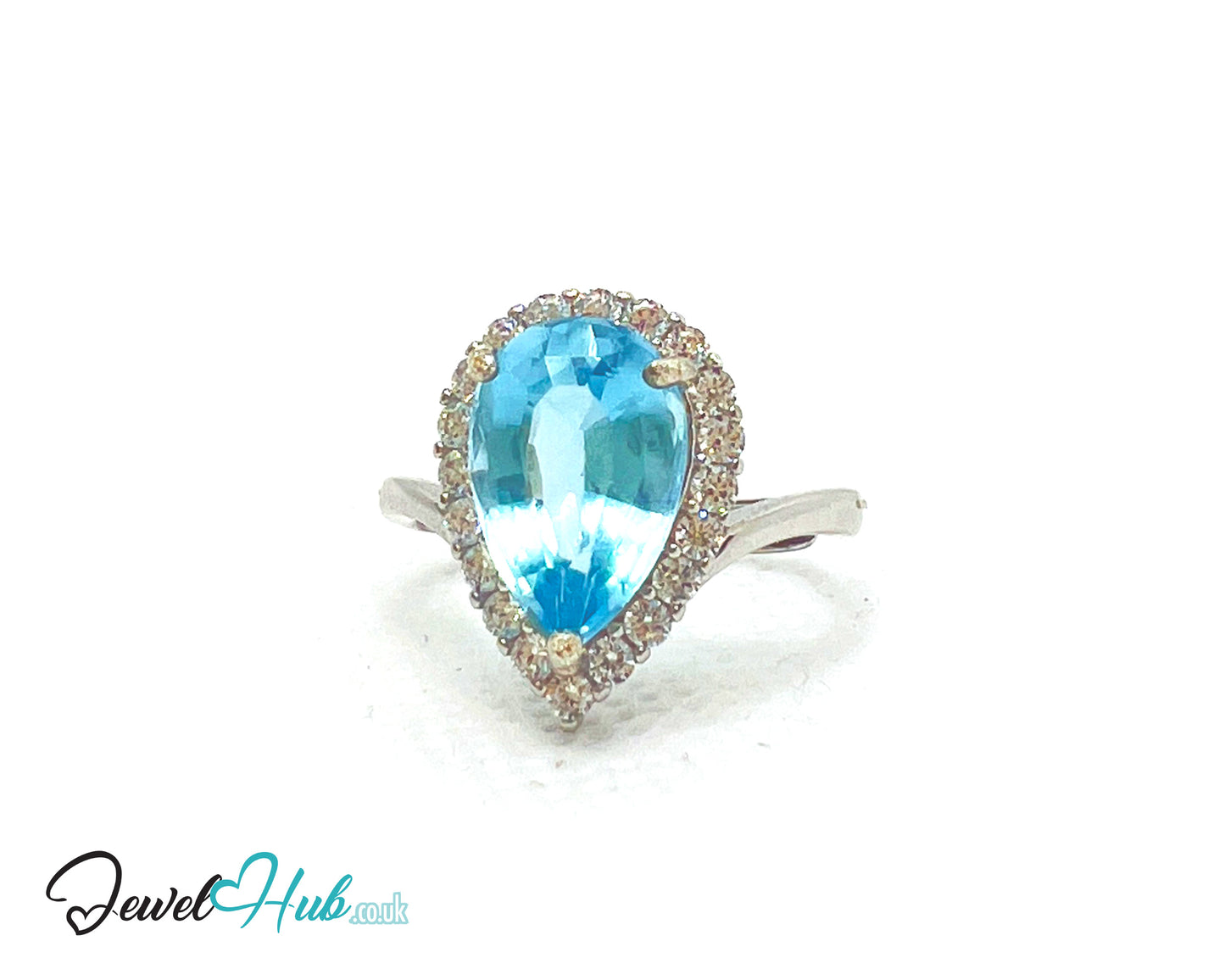 925 Sterling Silver Natural Aquamarine (4.44ct) Ring – Celestial Tranquility with Cubic Zirconia
