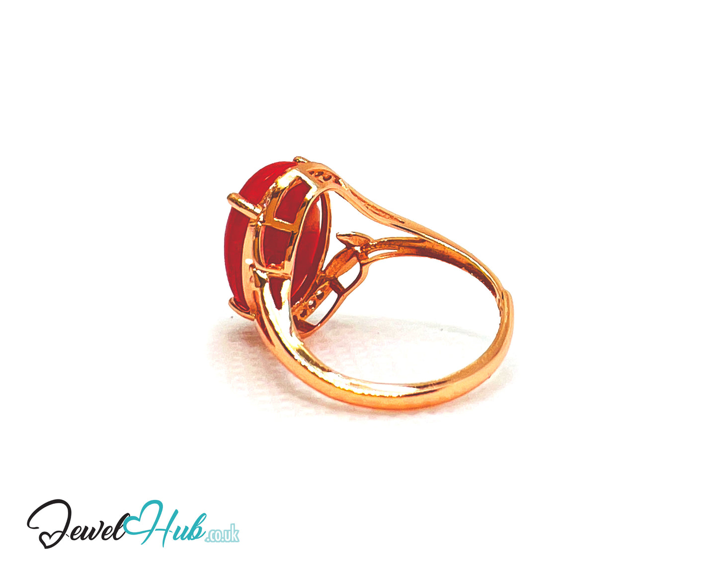 925 Sterling Silver Rose Gold-Plated Oval Red Carol (3.67ct) Ring | Adjustable (J-L) | CZ Halo