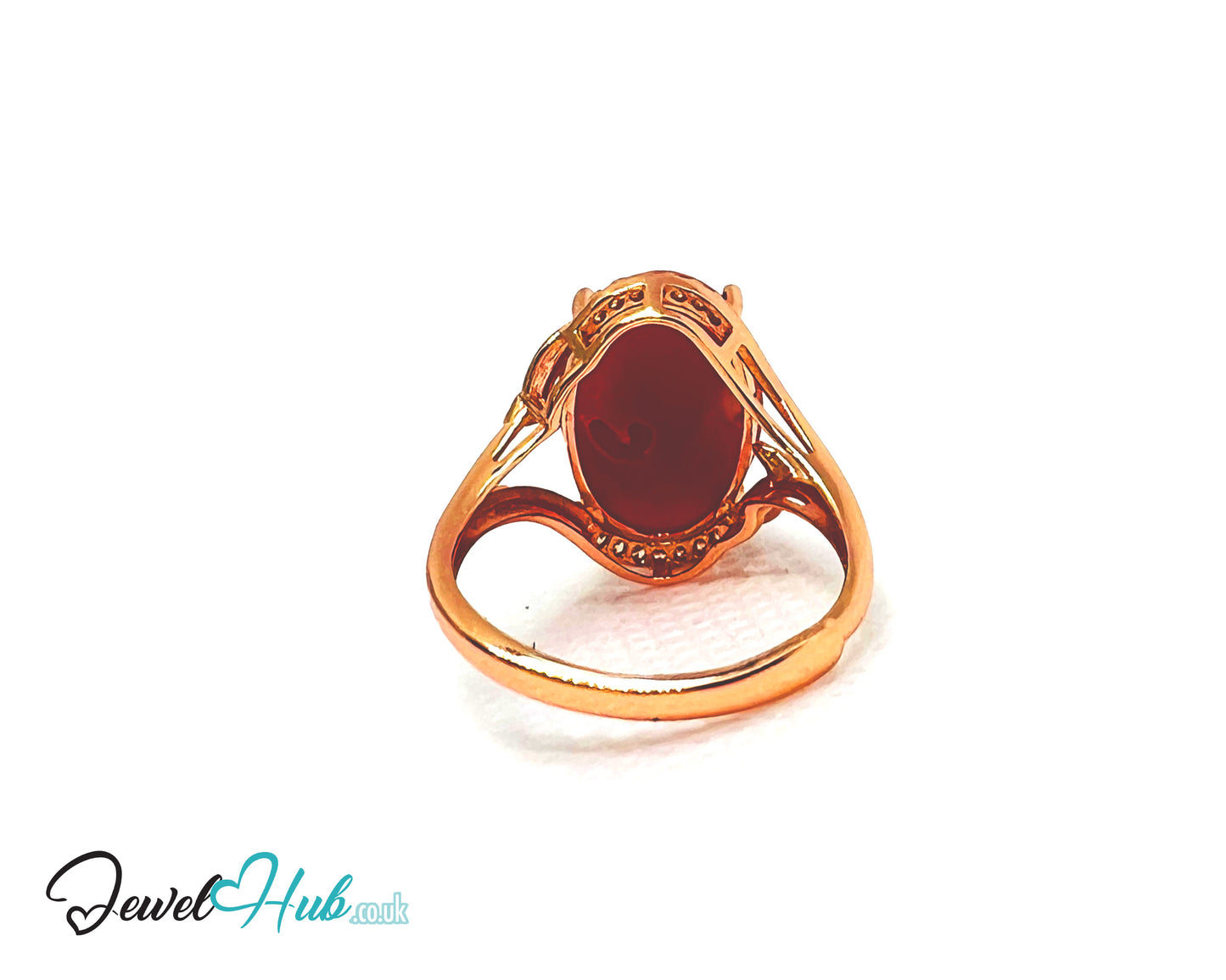 925 Sterling Silver Rose Gold-Plated Oval Red Carol (3.67ct) Ring | Adjustable (J-L) | CZ Halo