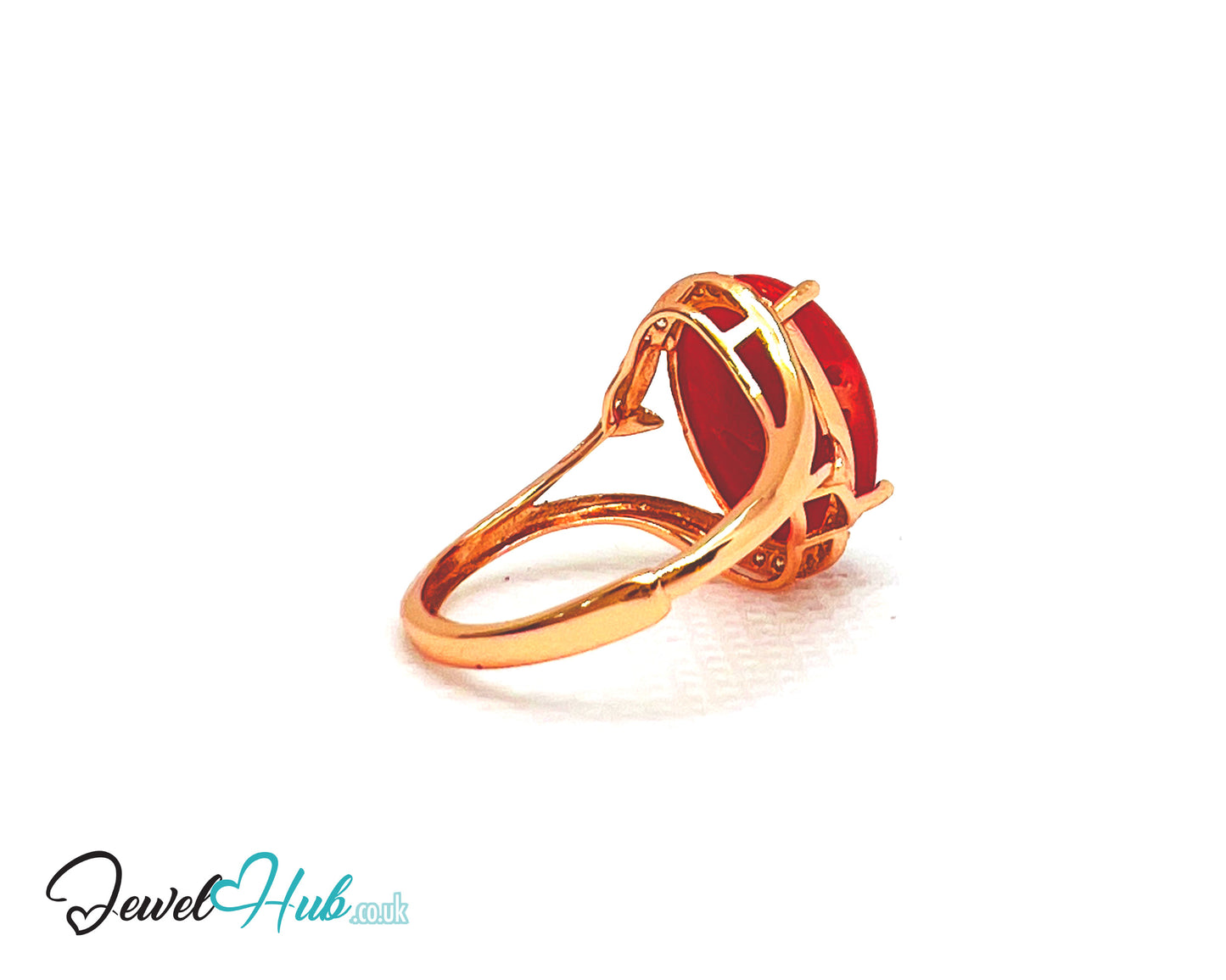 925 Sterling Silver Rose Gold-Plated Oval Red Carol (3.67ct) Ring | Adjustable (J-L) | CZ Halo