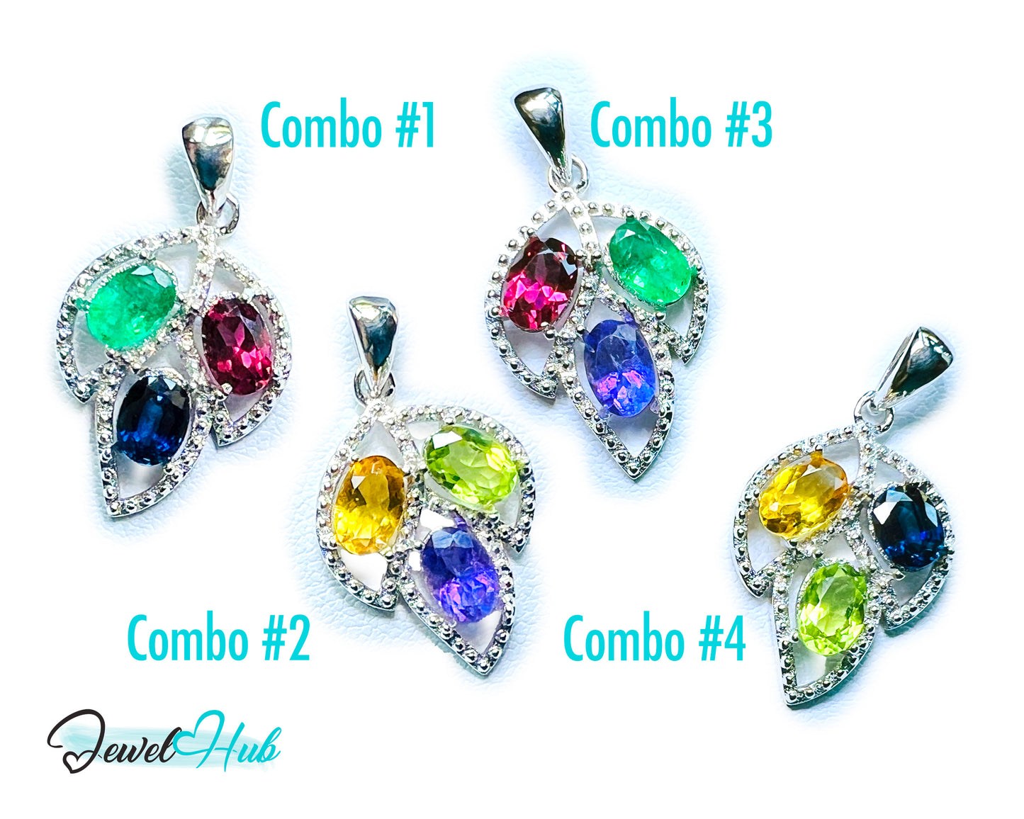 Noble Leaf – 925 Sterling Silver Multi-colour Pendant with Ruby, Sapphire & Emerald