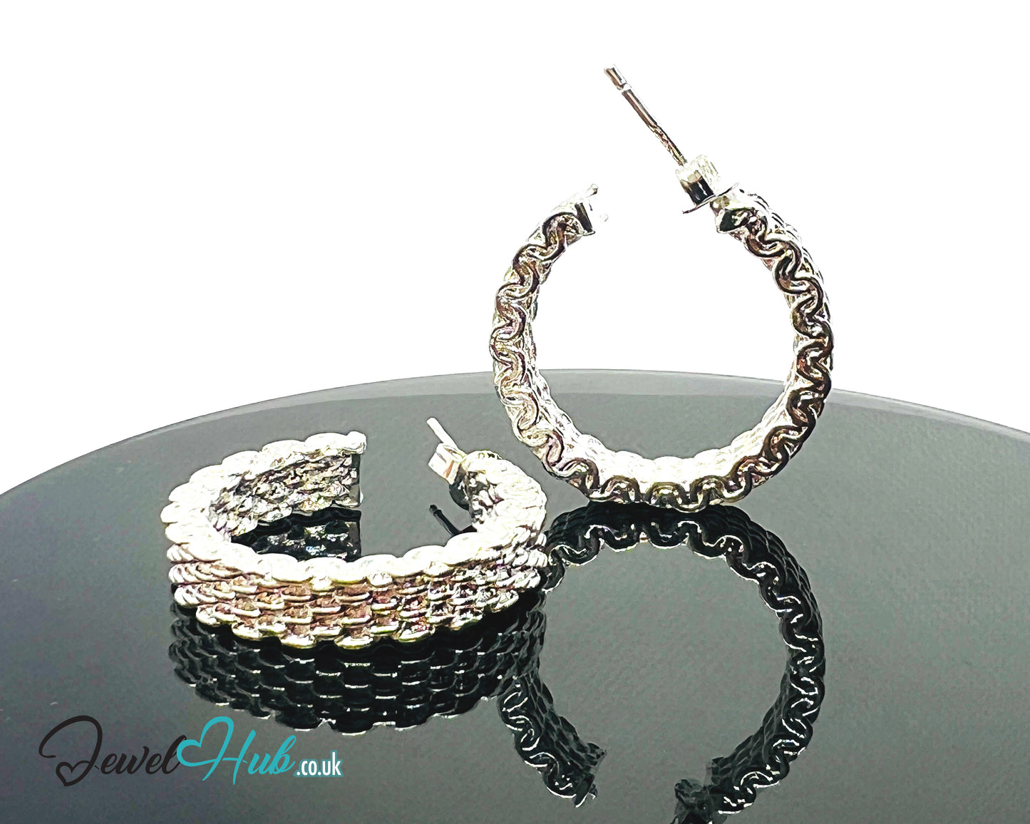 Orbit Textura – 925 Sterling Silver Textured Hoop Earrings (10.22g/pair)