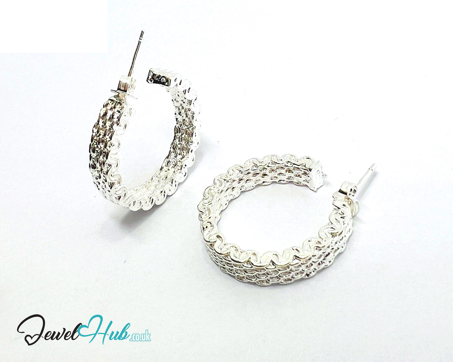 Orbit Textura – 925 Sterling Silver Textured Hoop Earrings (10.22g/pair)