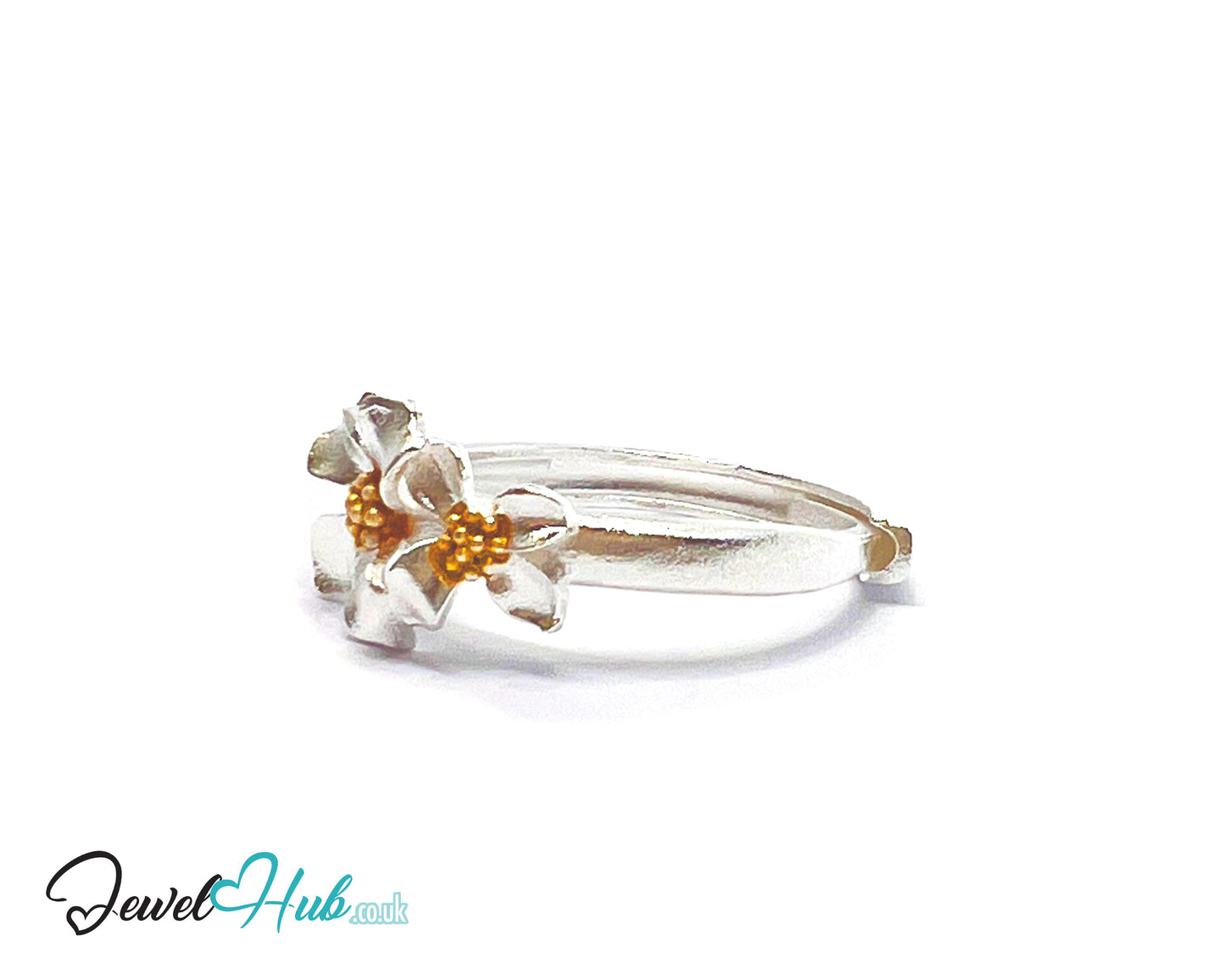 925 Sterling Silver Floral Golden Bloom Ring | 2.81g | Adjustable (N-P) | Golden Centres