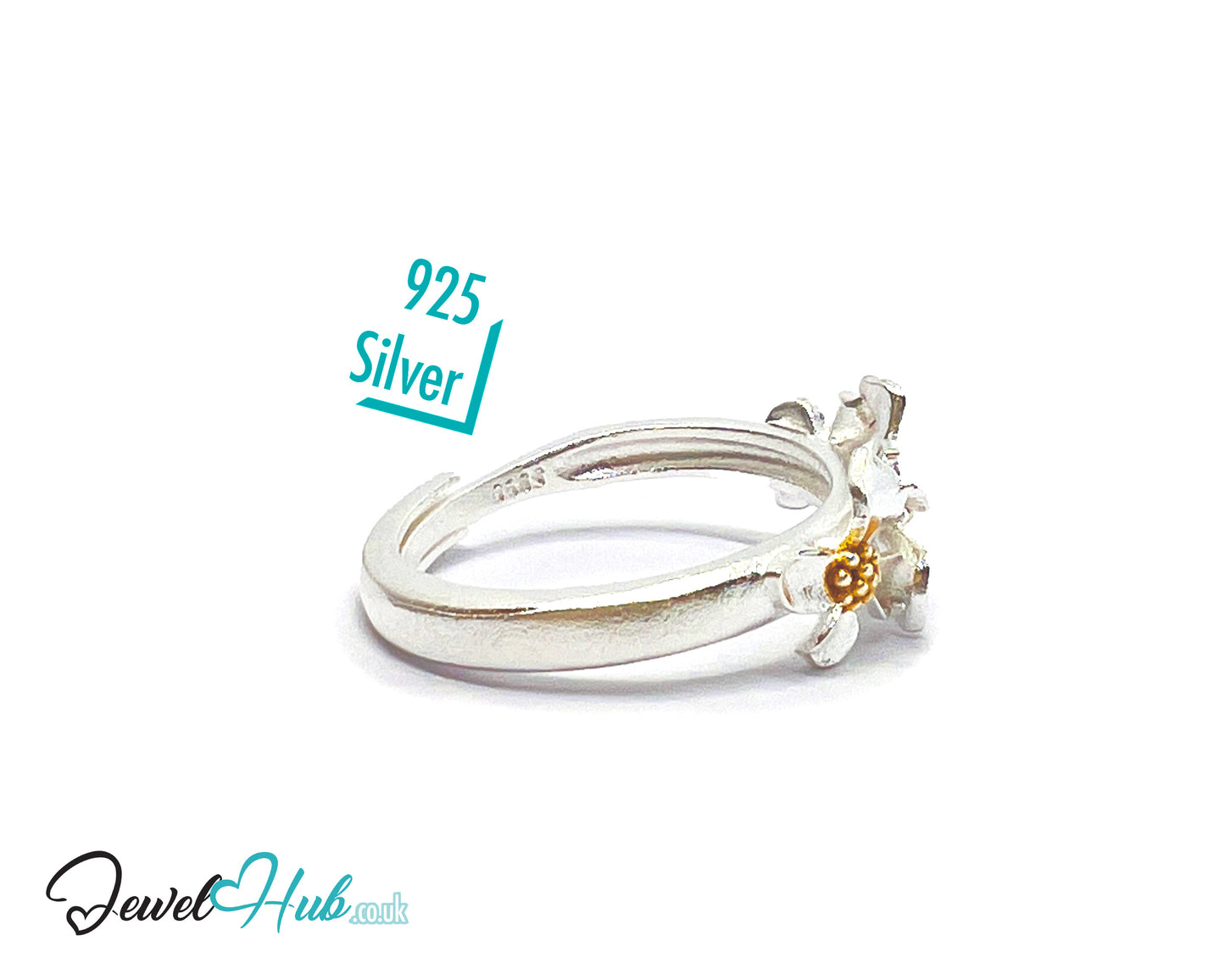 925 Sterling Silver Floral Golden Bloom Ring | 2.81g | Adjustable (N-P) | Golden Centres