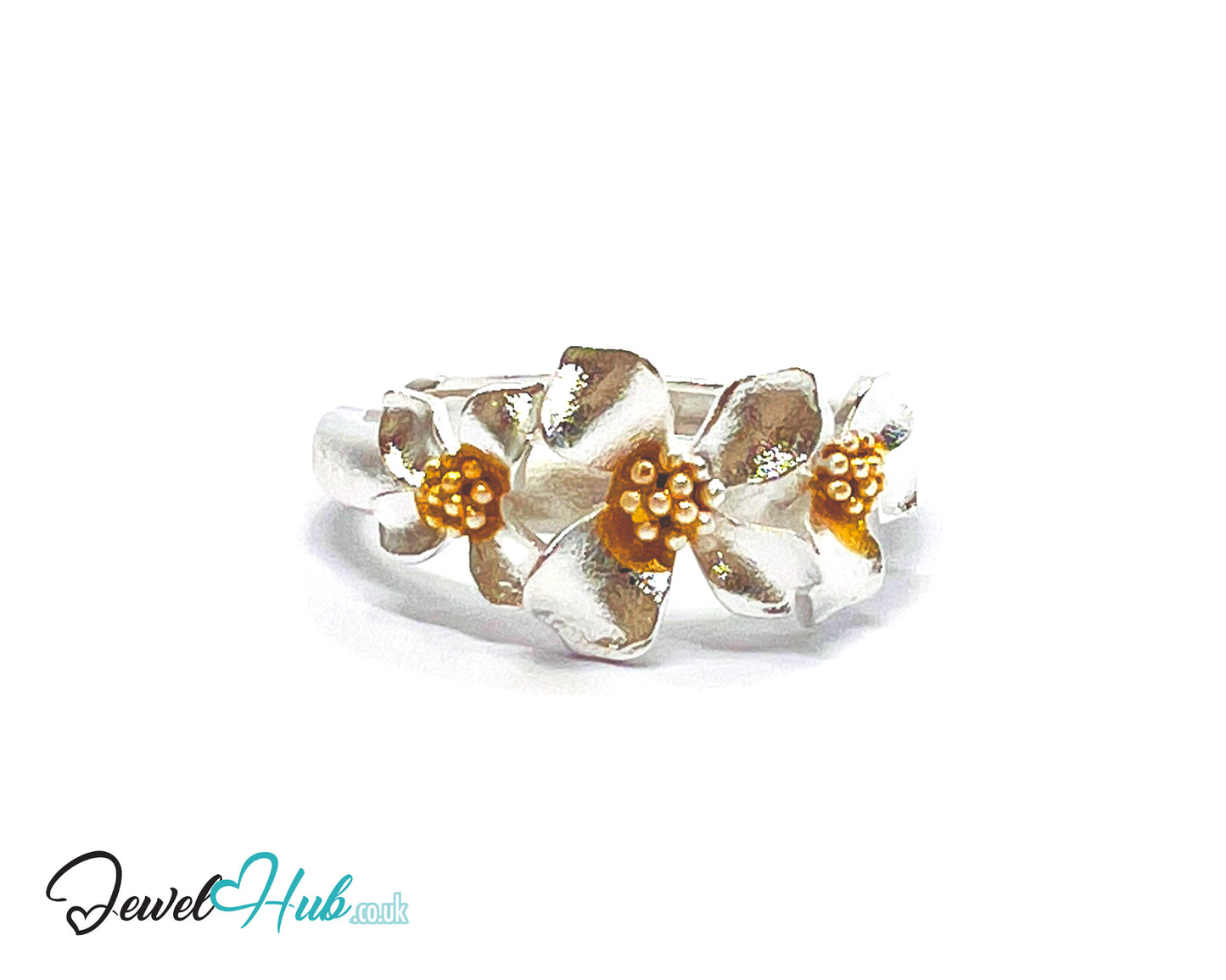 925 Sterling Silver Floral Golden Bloom Ring | 2.81g | Adjustable (N-P) | Golden Centres