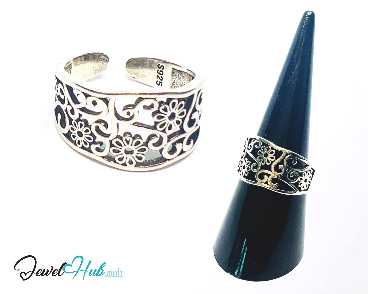 925 Silver Ring (Hallmarked) Floral Swirl · UK O-P-Q · US 7–8.5 · 3.19g