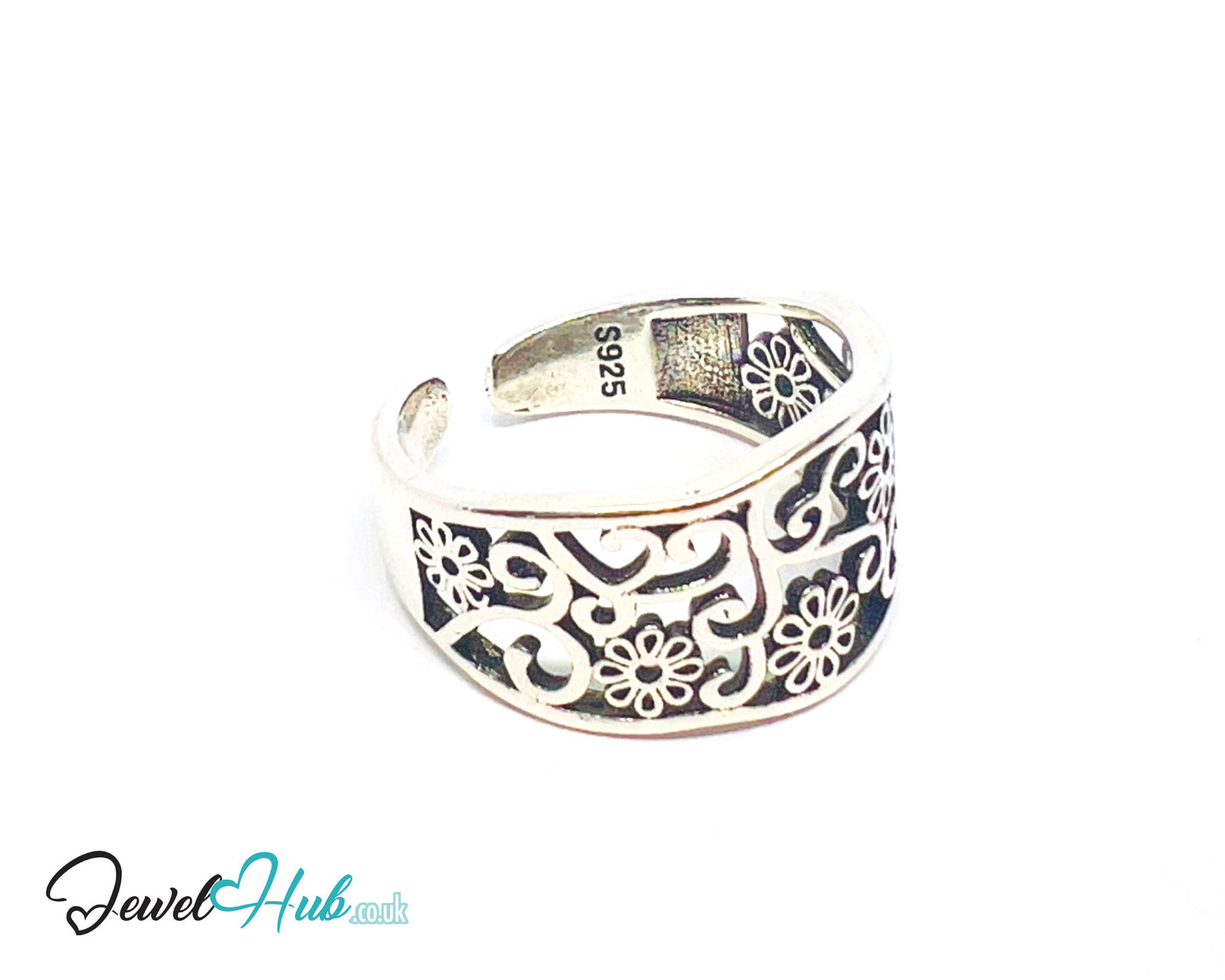 925 Silver Ring (Hallmarked) Floral Swirl · UK O-P-Q · US 7–8.5 · 3.19g