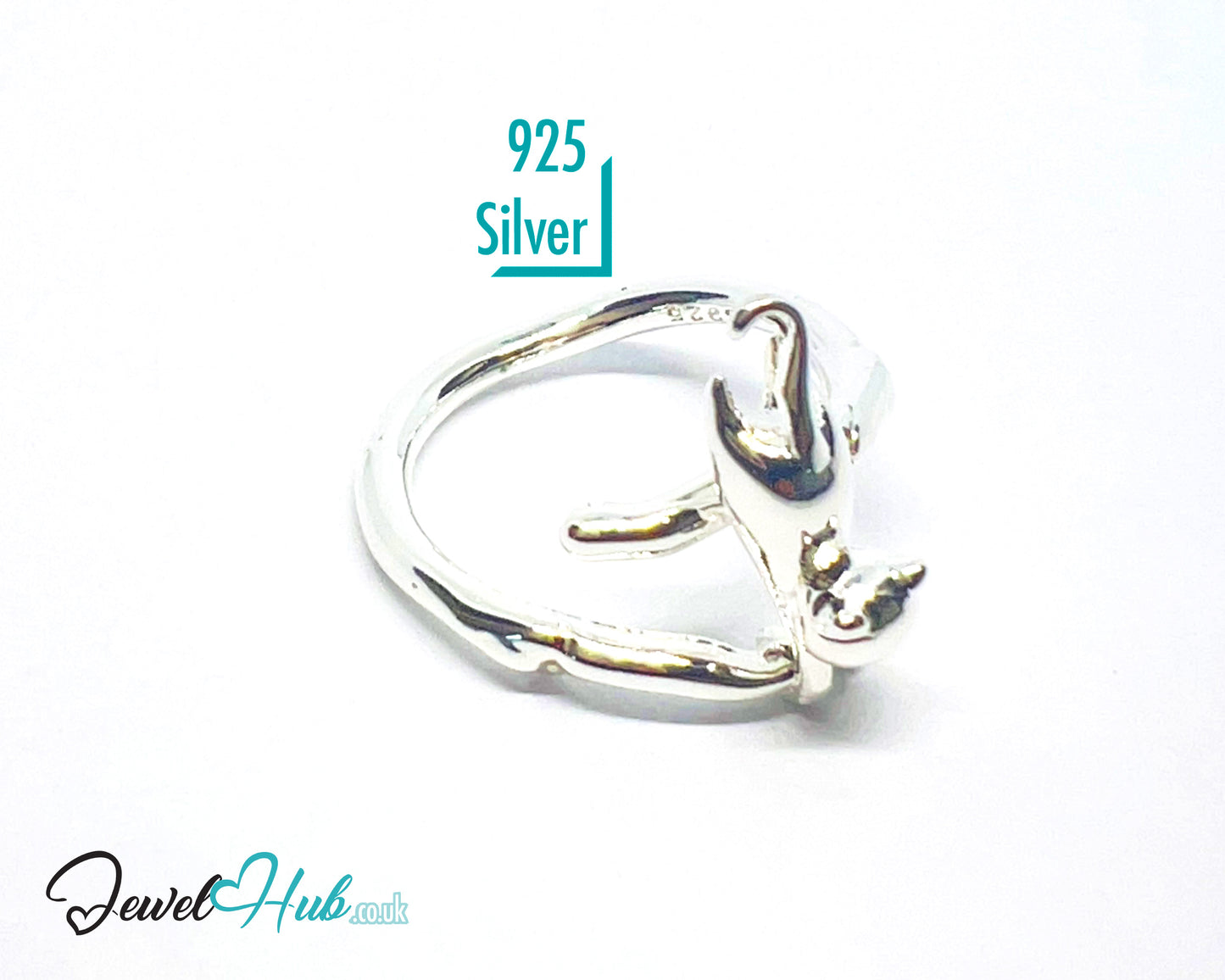 925 Silver Ring (Hallmarked) Cat Motif · UK M-N-O · US 6.5–8 · 3.81g