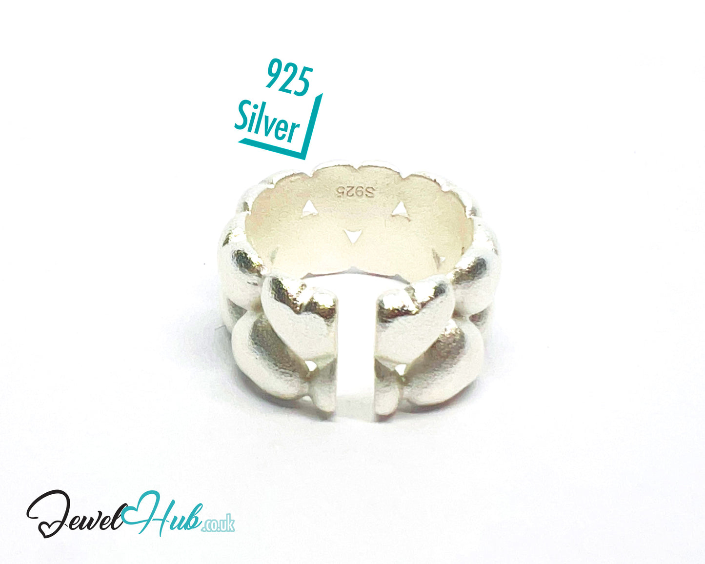 925 Silver Ring (Hallmarked) Clustered Hearts · UK M-N-O · US 6.5–8 · 8.65g