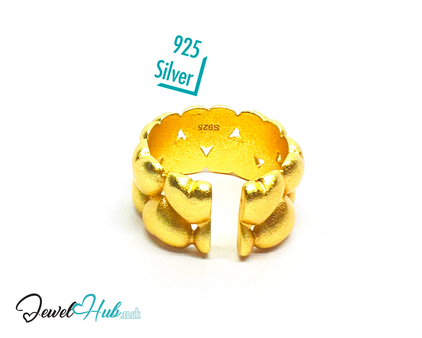 925 Silver Ring (Hallmarked) Gold-Tone Clustered Hearts · UK M-N-O · US 6.5–8 · 8.35g