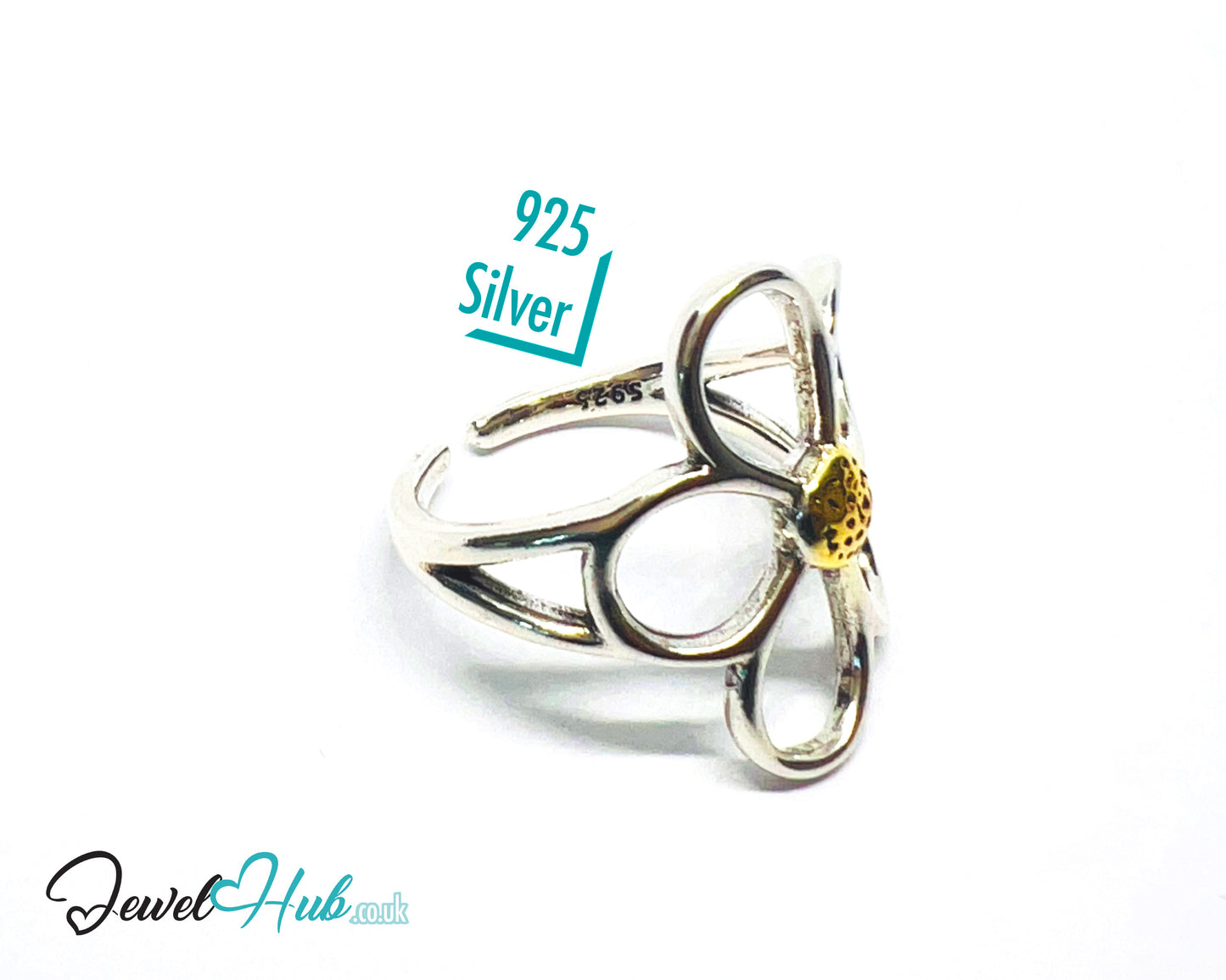 925 Silver & Gold-Tone Flower Ring · UK M-N-O · US 6.5–8 · 3g · Hallmarked