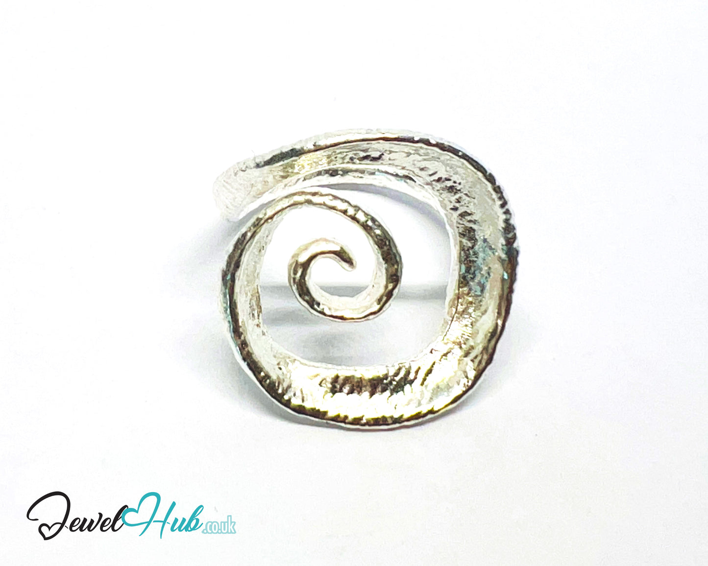 925 Silver Spiral Ring · Textured Finish · UK M-N-O · US 6.5–8 · 5.5g · Hallmarked