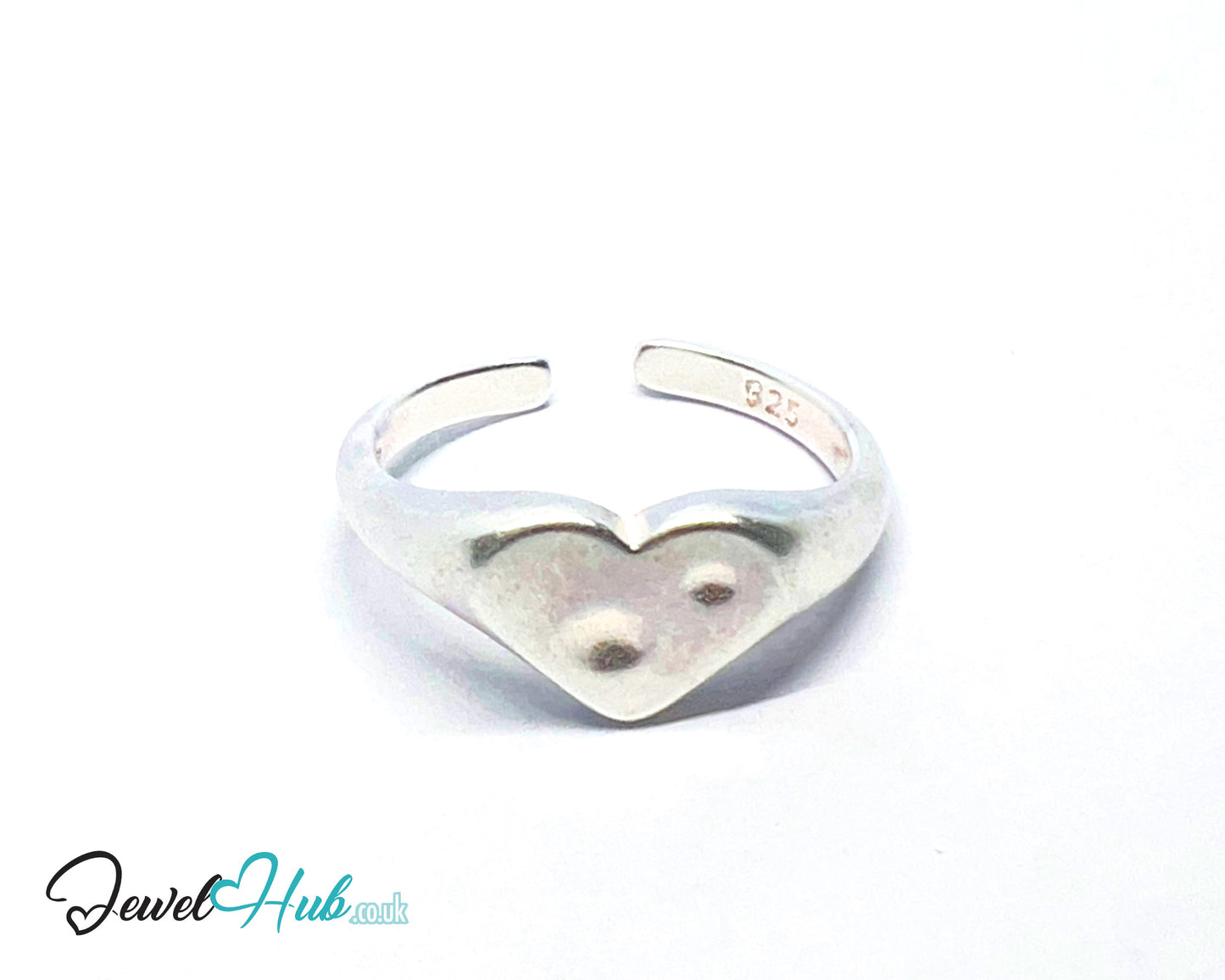 925 Silver Ring · Textured Heart with Twin Dots · UK N-O-P · US 7–8.5 · 2.18g · Hallmarked