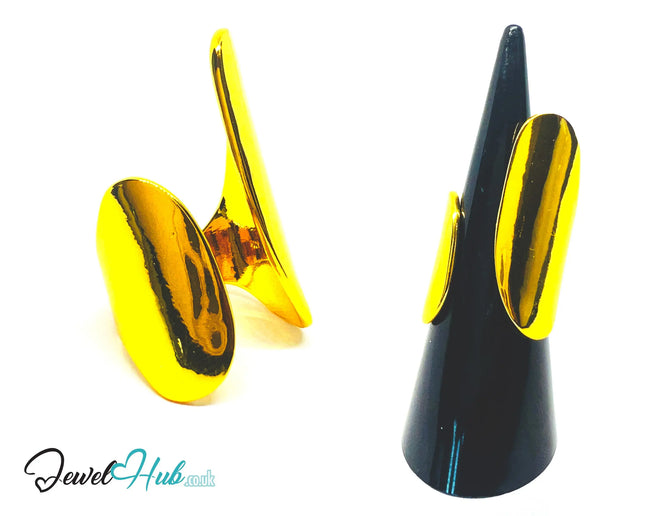 Bold Gold-Toned Silver Ring | Hallmarked 925 Statement Band | Golden Silvery Oval Design in Sizes M–O - JewelHub.co.uk