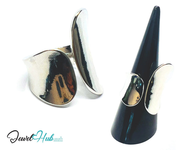 Bold Sterling Silver Ring | Hallmarked 925 Asymmetrical Statement Band | Sleek Modern Design in Sizes N–P - JewelHub.co.uk