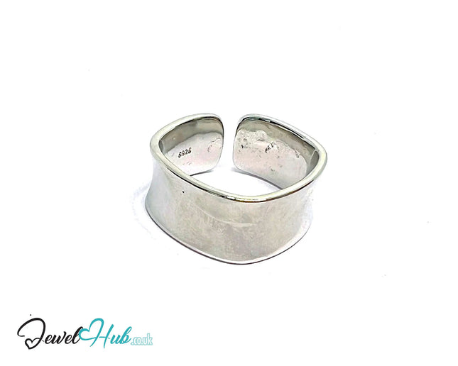 Minimalist Silver Ring | Hallmarked 925 Adjustable Wide Band | Sculptural Open Design in Sizes P–R - JewelHub.co.uk