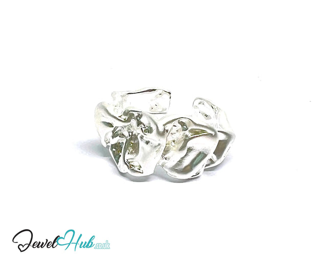 Sculptural Silver Ring | Hallmarked 925 Abstract Folded Band | Organic Statement Design in Sizes L–N - JewelHub.co.uk