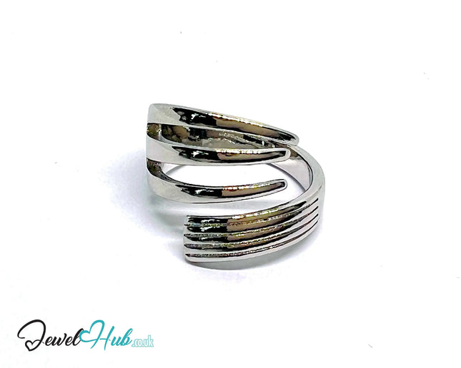Layered Silver Ring | Hallmarked 925 Abstract Multi-Band Design | Sculptural Statement in Sizes K–M - JewelHub.co.uk
