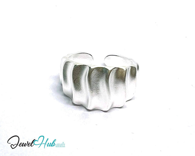 Wavy Sculptural Silver Ring | Adjustable 925 Sterling Statement Band - JewelHub.co.uk